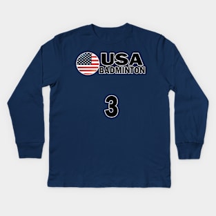 USA Badminton Number 3 T-shirt Design Kids Long Sleeve T-Shirt